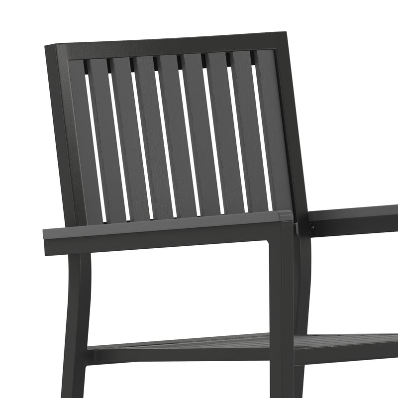 Henson Set of 2 Indoor/Outdoor Stacking Club Chairs with Poly Resin Slatted Backs and Seats