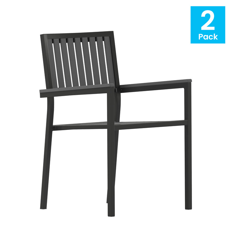 Henson Set of 2 Indoor/Outdoor Stacking Club Chairs with Poly Resin Slatted Backs and Seats