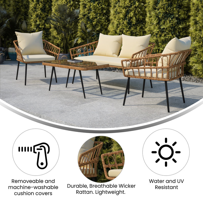 Iya 4 Piece Boho Rope Rattan Patio Conversation Set