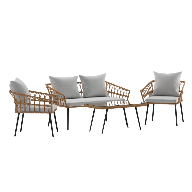 Iya 4 Piece Boho Rope Rattan Patio Conversation Set