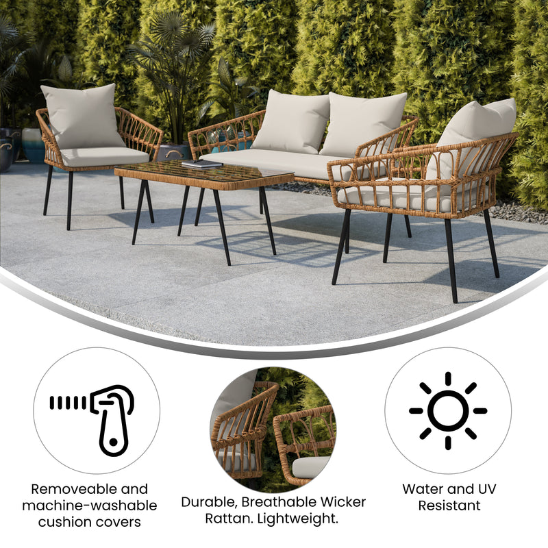 Iya 4 Piece Boho Rope Rattan Patio Conversation Set