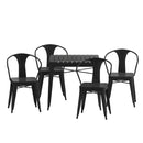 Wylie 5 Piece Table and Chairs Set with Faux Wood Slatted Backs and Seats and Tabletop in Black