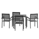Henson 5 Piece Table and Chairs Set with Faux Wood Slatted Backs and Seats and Tabletop in Black