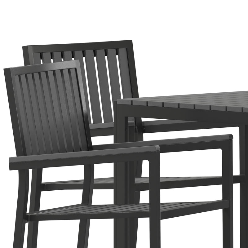 Henson 5 Piece Table and Chairs Set with Faux Wood Slatted Backs and Seats and Tabletop in Black