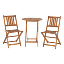 Zane 3 Piece Folding Patio Set, Indoor/Outdoor Acacia Wood Table and 2 Chair Set with Slatted Design