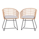 Fielder Set of 2 Indoor/Outdoor Boho Natural PE Wicker Rattan Patio Club Chairs with Cushions and Sled Bases