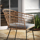 Fielder Set of 2 Indoor/Outdoor Boho Natural PE Wicker Rattan Patio Club Chairs with Cushions and Sled Bases