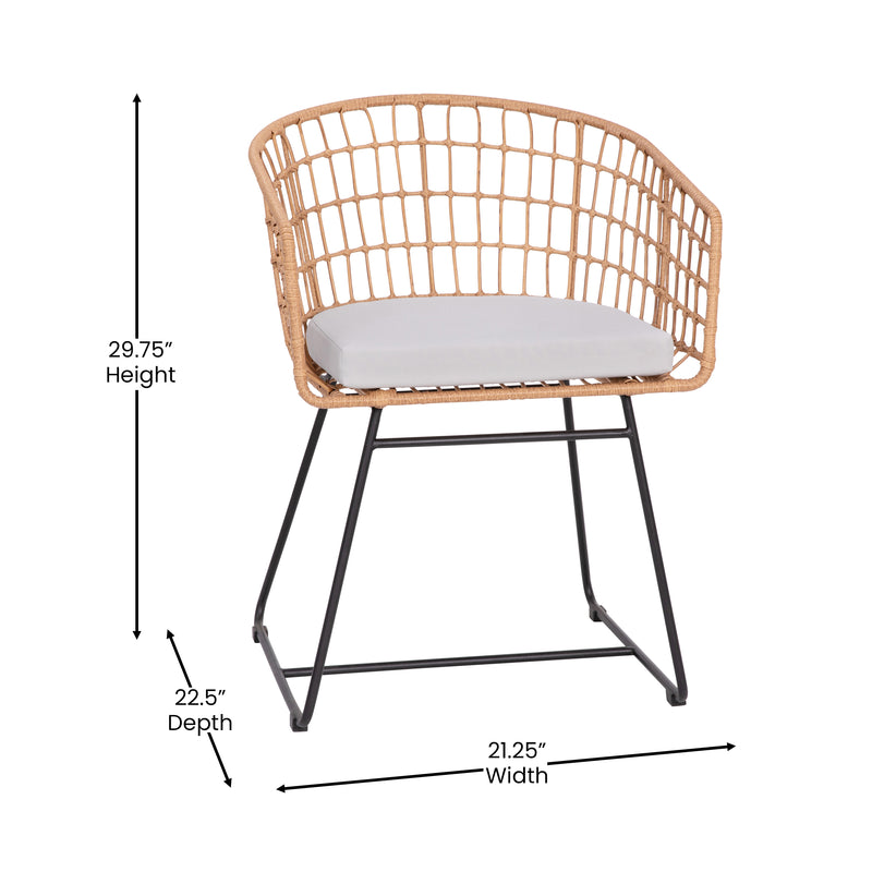 Fielder 3-Piece Natural Indoor/Outdoor Patio Bistro Set with 2 Rattan Rope Chairs, Acacia Wood Top Table & Seat Cushions