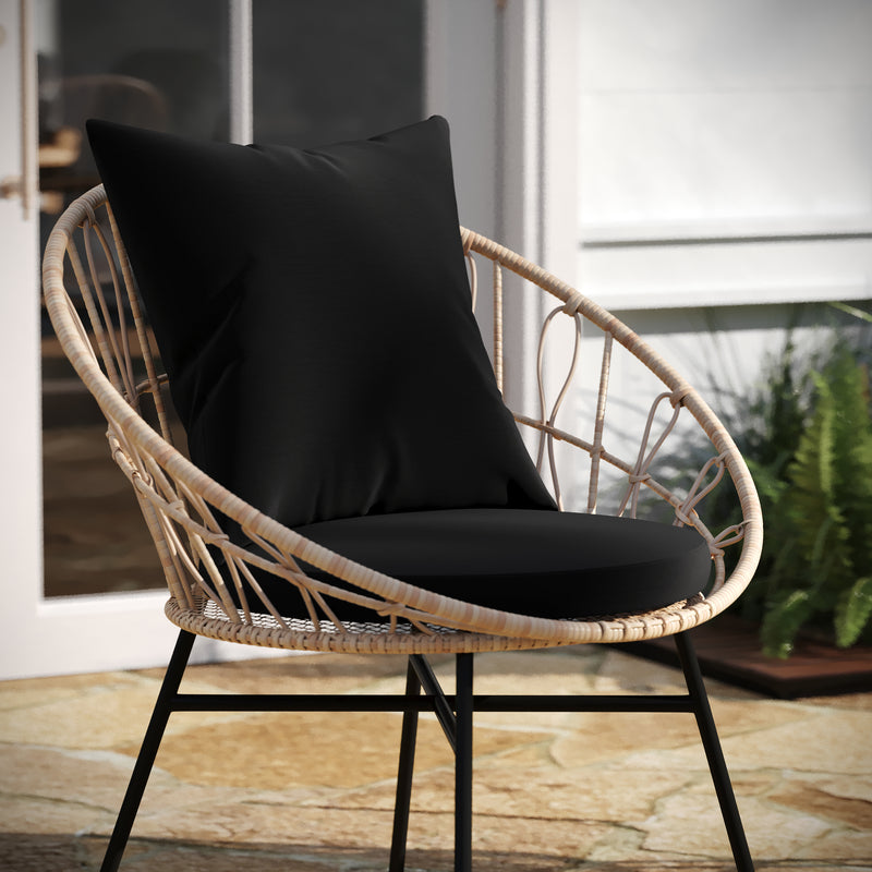 Fielder Set of 2 Indoor/Outdoor Papasan Style Patio Chairs, with Tan Finish PE Wicker Rattan Rope and Cushions