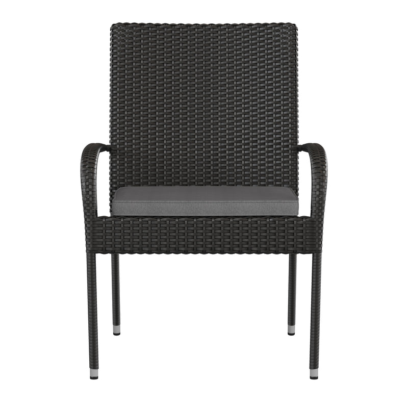 Maxim Set of 4 Stackable Indoor/Outdoor Wicker Dining Chairs with 1.25" Thick Tie-On Padded Seat Cushions - Fade & Weather-Resistant