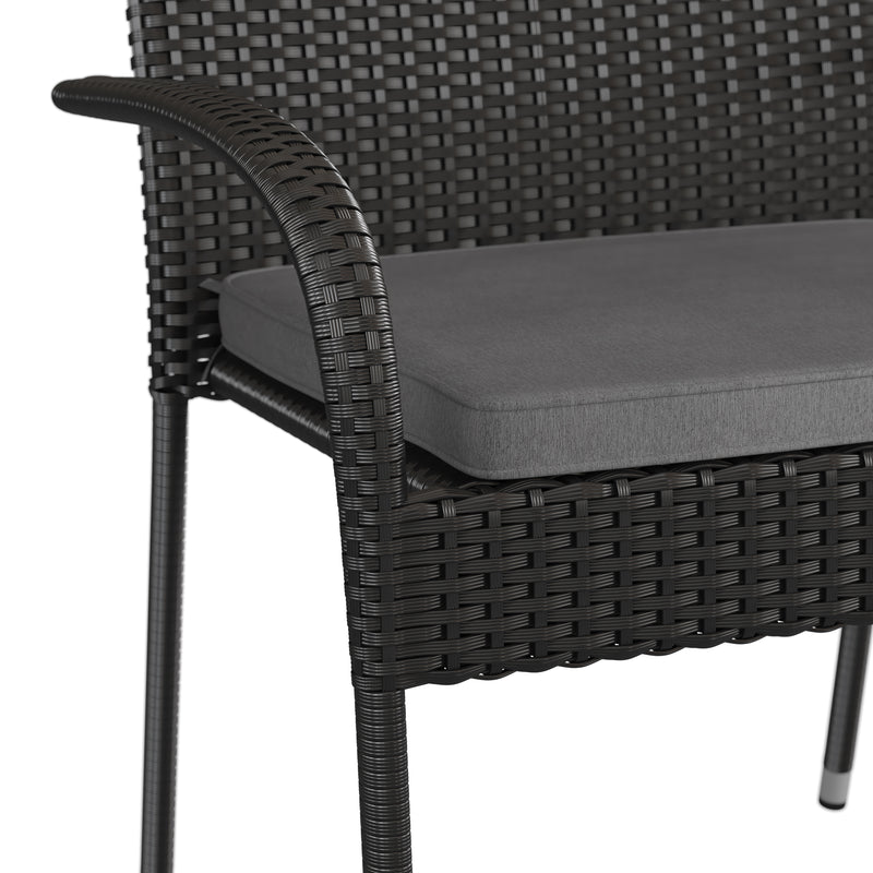 Maxim Set of 4 Stackable Indoor/Outdoor Wicker Dining Chairs with 1.25" Thick Tie-On Padded Seat Cushions - Fade & Weather-Resistant