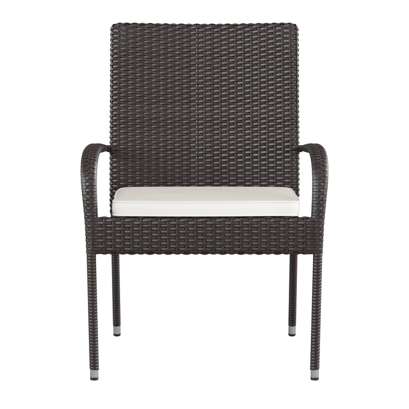 Maxim Set of 4 Stackable Indoor/Outdoor Wicker Dining Chairs with 1.25" Thick Tie-On Padded Seat Cushions - Fade & Weather-Resistant