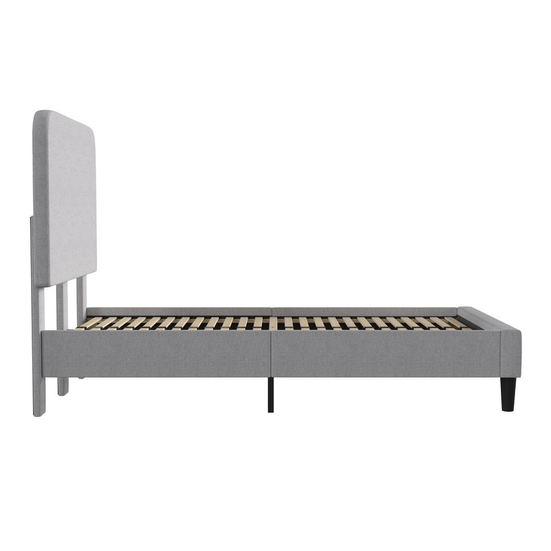 Adaire Fabric Upholstered Platform Bed Frame with Rounded Headboard in Light Gray