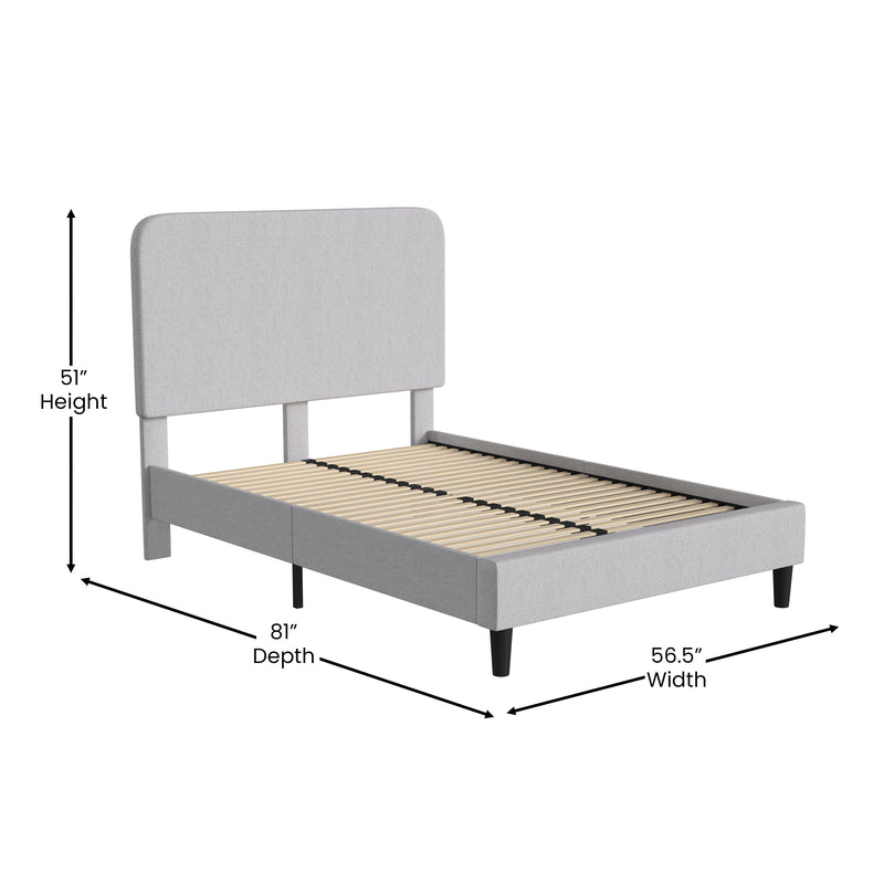 Adaire Fabric Upholstered Platform Bed Frame with Rounded Headboard in Light Gray