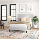 Adaire Fabric Upholstered Platform Bed Frame with Rounded Headboard in Light Gray