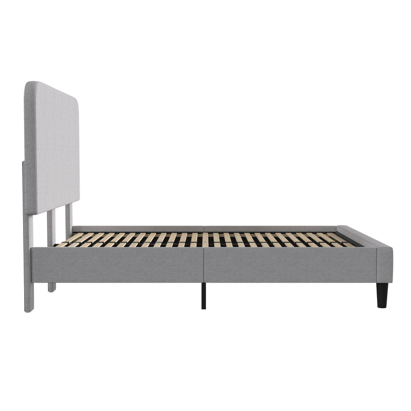 Adaire Fabric Upholstered Platform Bed Frame with Rounded Headboard in Light Gray