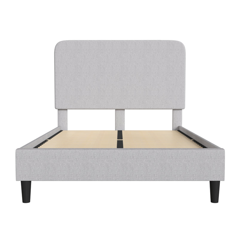 Adaire Fabric Upholstered Platform Bed Frame with Rounded Headboard in Light Gray