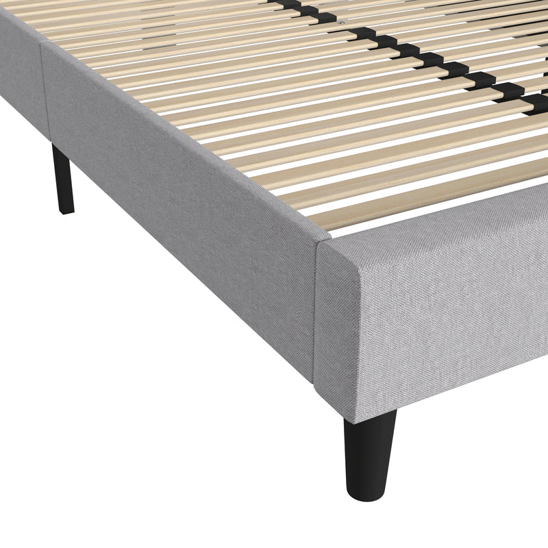 Adaire Fabric Upholstered Platform Bed Frame with Rounded Headboard in Light Gray