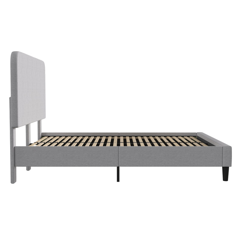 Adaire Fabric Upholstered Platform Bed Frame with Rounded Headboard in Light Gray