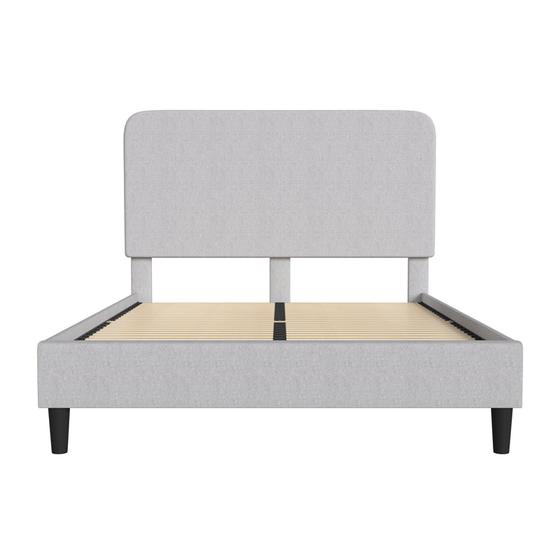 Adaire Fabric Upholstered Platform Bed Frame with Rounded Headboard in Light Gray