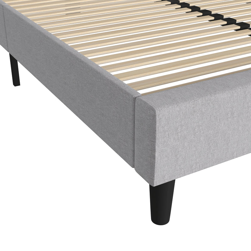 Adaire Fabric Upholstered Platform Bed Frame with Rounded Headboard in Light Gray