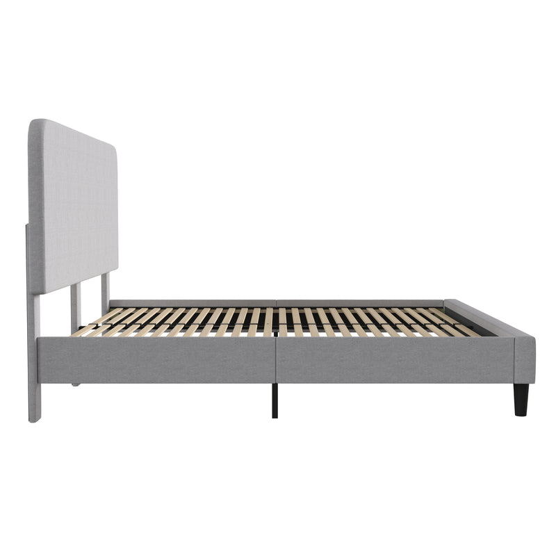 Adaire Fabric Upholstered Platform Bed Frame with Rounded Headboard in Light Gray