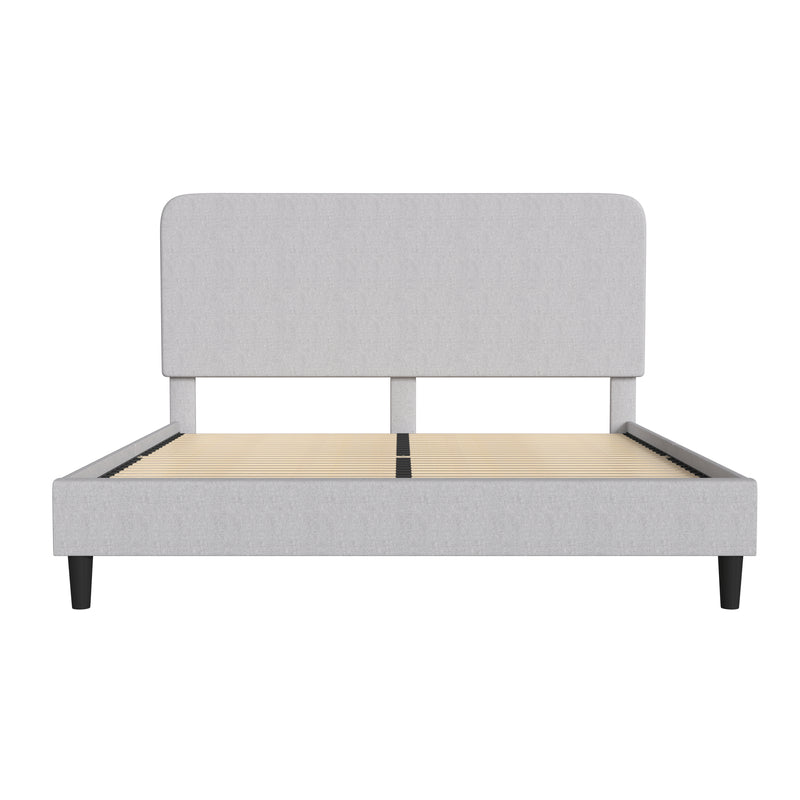 Adaire Fabric Upholstered Platform Bed Frame with Rounded Headboard in Light Gray