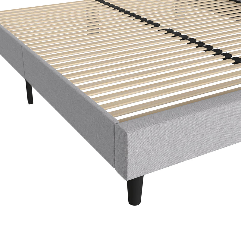 Adaire Fabric Upholstered Platform Bed Frame with Rounded Headboard in Light Gray