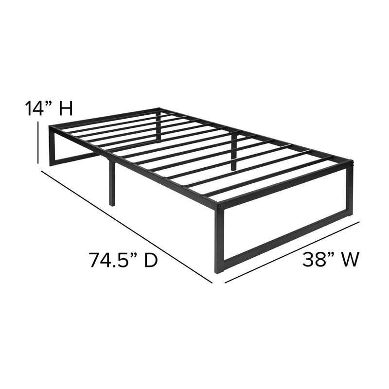 Branden 14" Minimalist Steel Platform Bed Frame with Slatted Supports