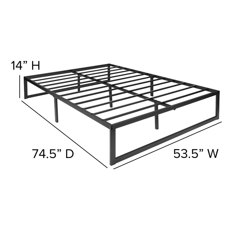 Branden 14" Minimalist Steel Platform Bed Frame with Slatted Supports