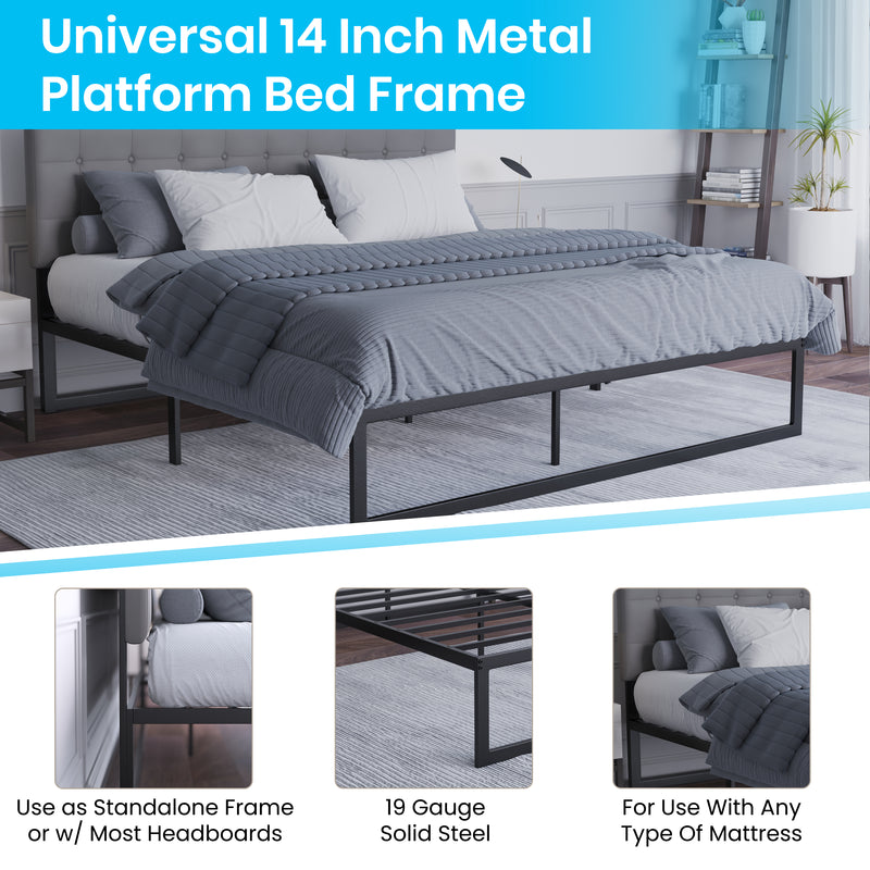 Branden 14" Minimalist Steel Platform Bed Frame with Slatted Supports