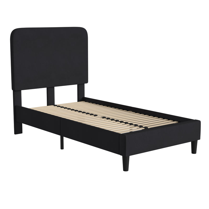 Adaire Fabric Upholstered Platform Bed Frame with Rounded Headboard in Charocal