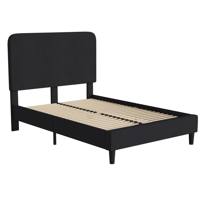 Adaire Fabric Upholstered Platform Bed Frame with Rounded Headboard in Charocal