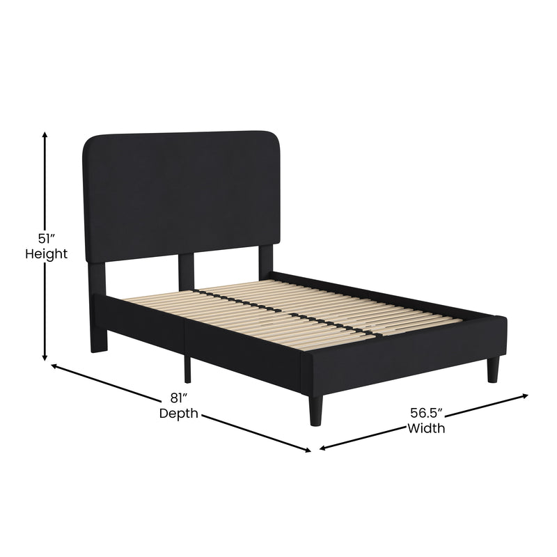 Adaire Fabric Upholstered Platform Bed Frame with Rounded Headboard in Charocal