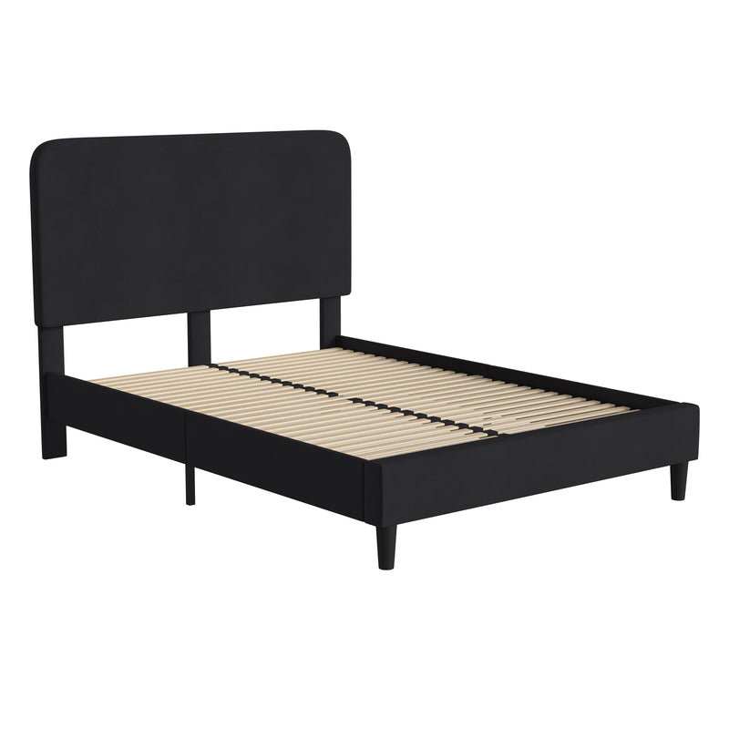 Adaire Fabric Upholstered Platform Bed Frame with Rounded Headboard in Charocal