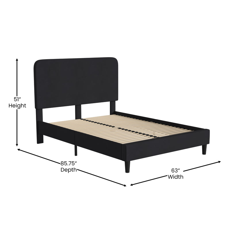 Adaire Fabric Upholstered Platform Bed Frame with Rounded Headboard in Charocal