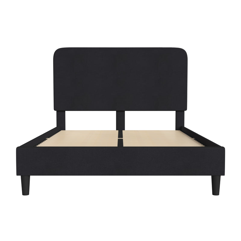 Adaire Fabric Upholstered Platform Bed Frame with Rounded Headboard in Charocal