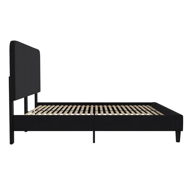 Adaire Fabric Upholstered Platform Bed Frame with Rounded Headboard in Charocal