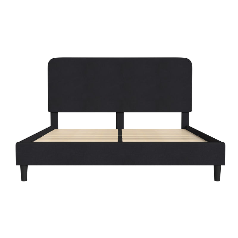 Adaire Fabric Upholstered Platform Bed Frame with Rounded Headboard in Charocal