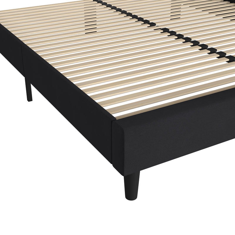 Adaire Fabric Upholstered Platform Bed Frame with Rounded Headboard in Charocal