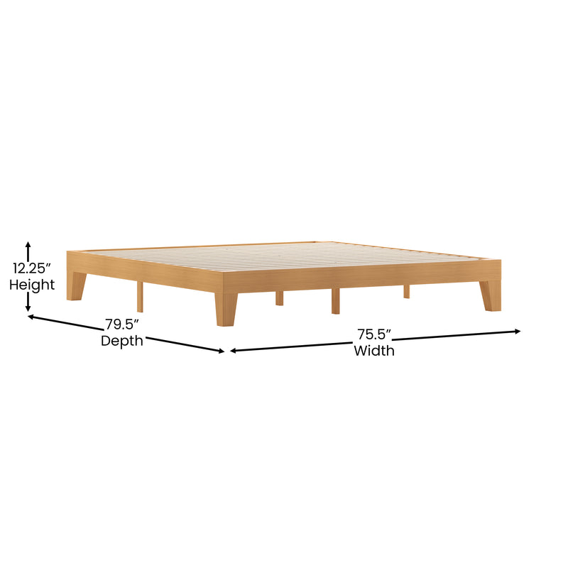 Amalia Solid Wooden Platform Bed with Wooden Support Slats in a Natural Pine Finish