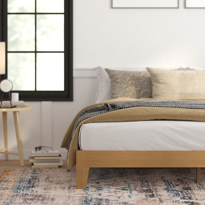 Amalia Solid Wooden Platform Bed with Wooden Support Slats in a Natural Pine Finish