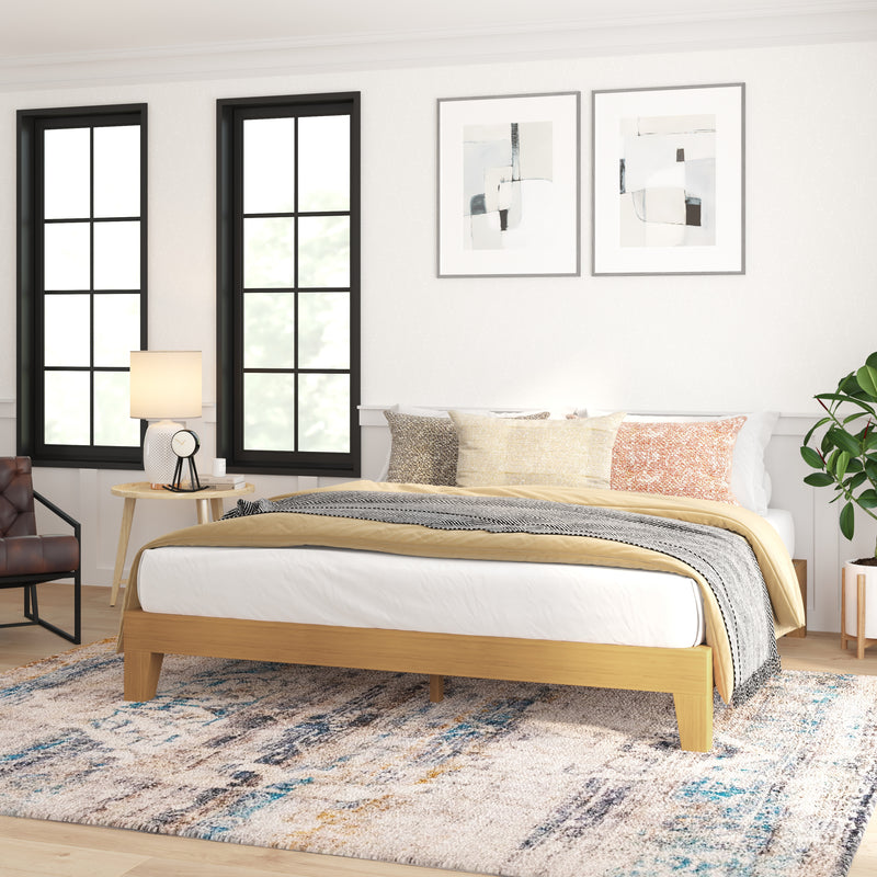 Amalia Solid Wooden Platform Bed with Wooden Support Slats in a Natural Pine Finish