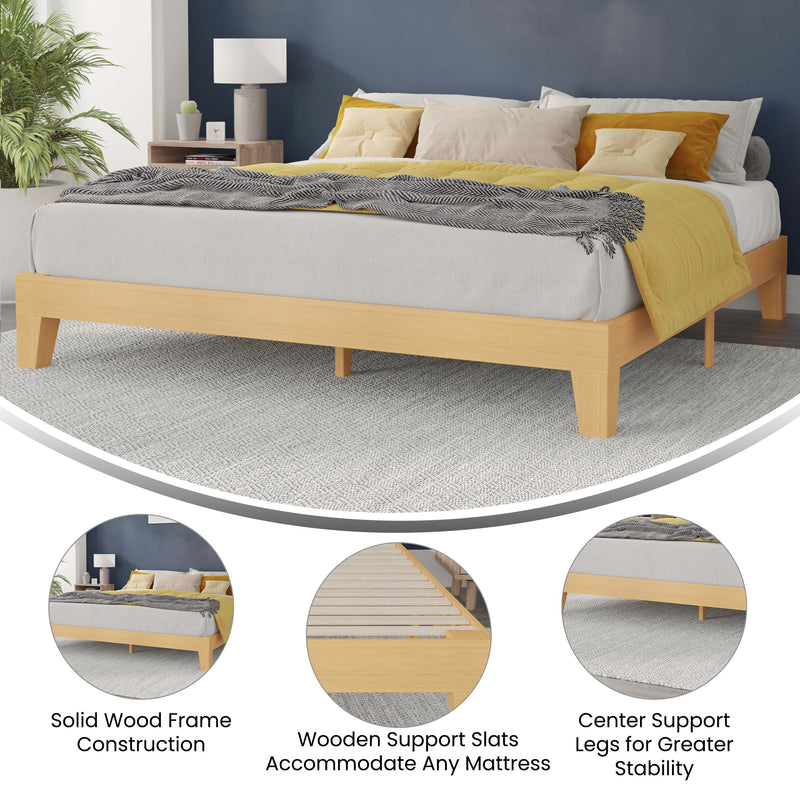 Amalia Solid Wooden Platform Bed with Wooden Support Slats in a Natural Pine Finish