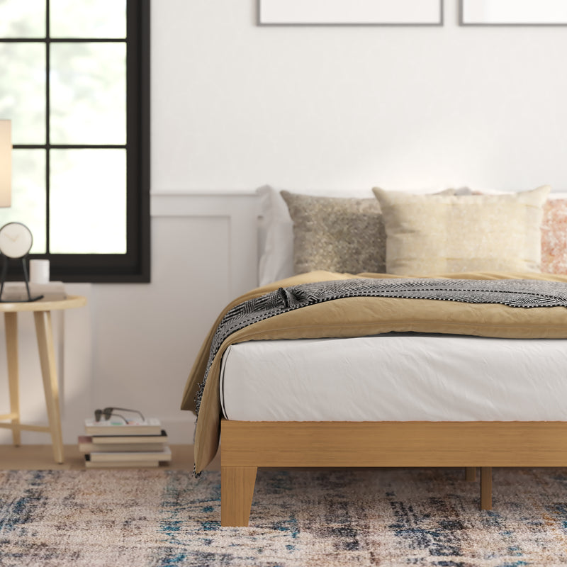 Amalia Solid Wooden Platform Bed with Wooden Support Slats in a Natural Pine Finish