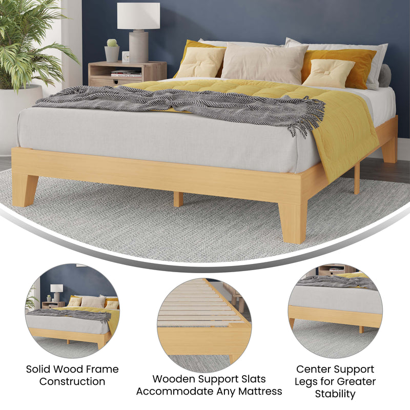 Amalia Solid Wooden Platform Bed with Wooden Support Slats in a Natural Pine Finish