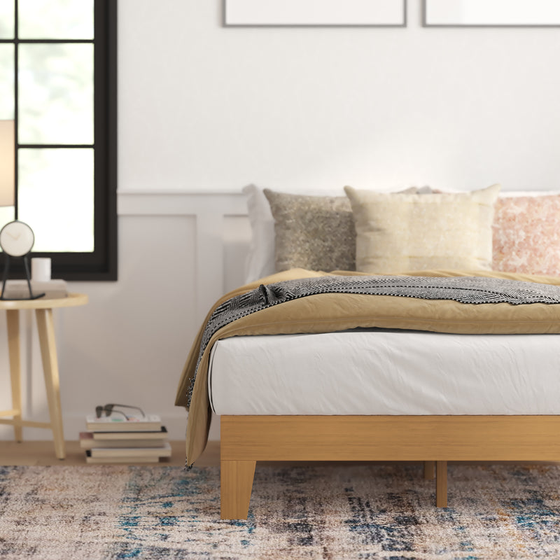 Amalia Solid Wooden Platform Bed with Wooden Support Slats in a Natural Pine Finish