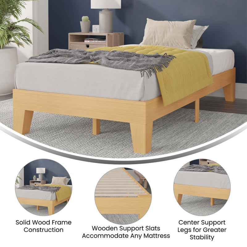 Amalia Solid Wooden Platform Bed with Wooden Support Slats in a Natural Pine Finish