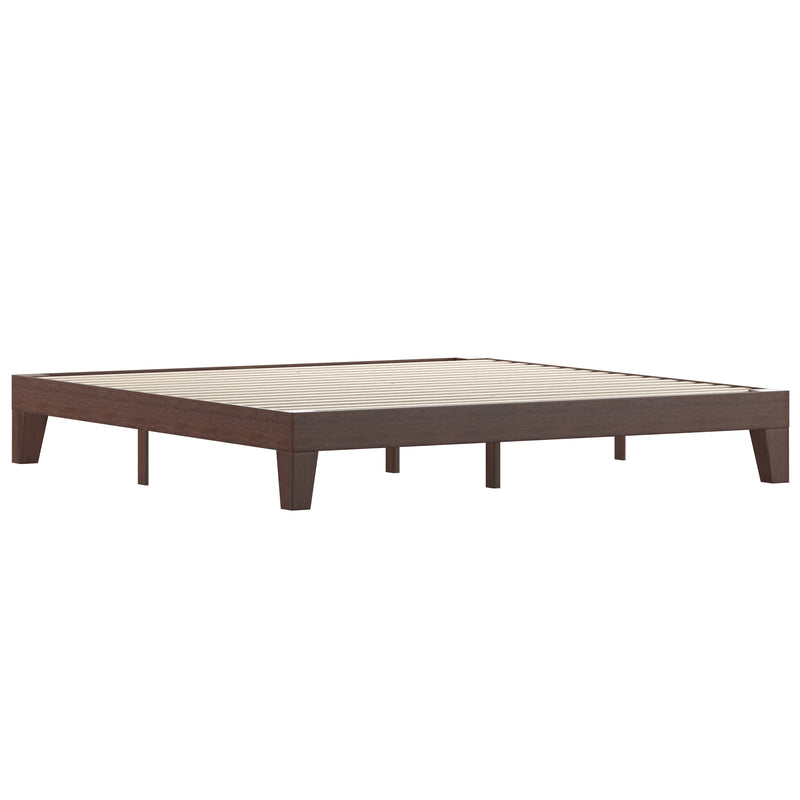 Amalia Solid Wooden Platform Bed with Wooden Support Slats in a Walnut Finish