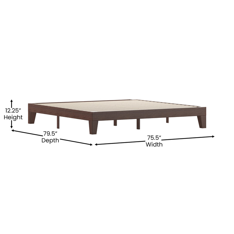 Amalia Solid Wooden Platform Bed with Wooden Support Slats in a Walnut Finish